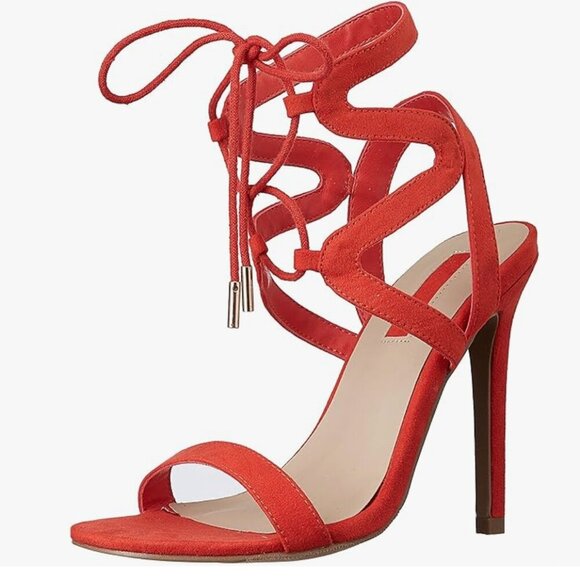 Forever 21 Red Orange Lace Up Heels Size 8 - Picture 1 of 8